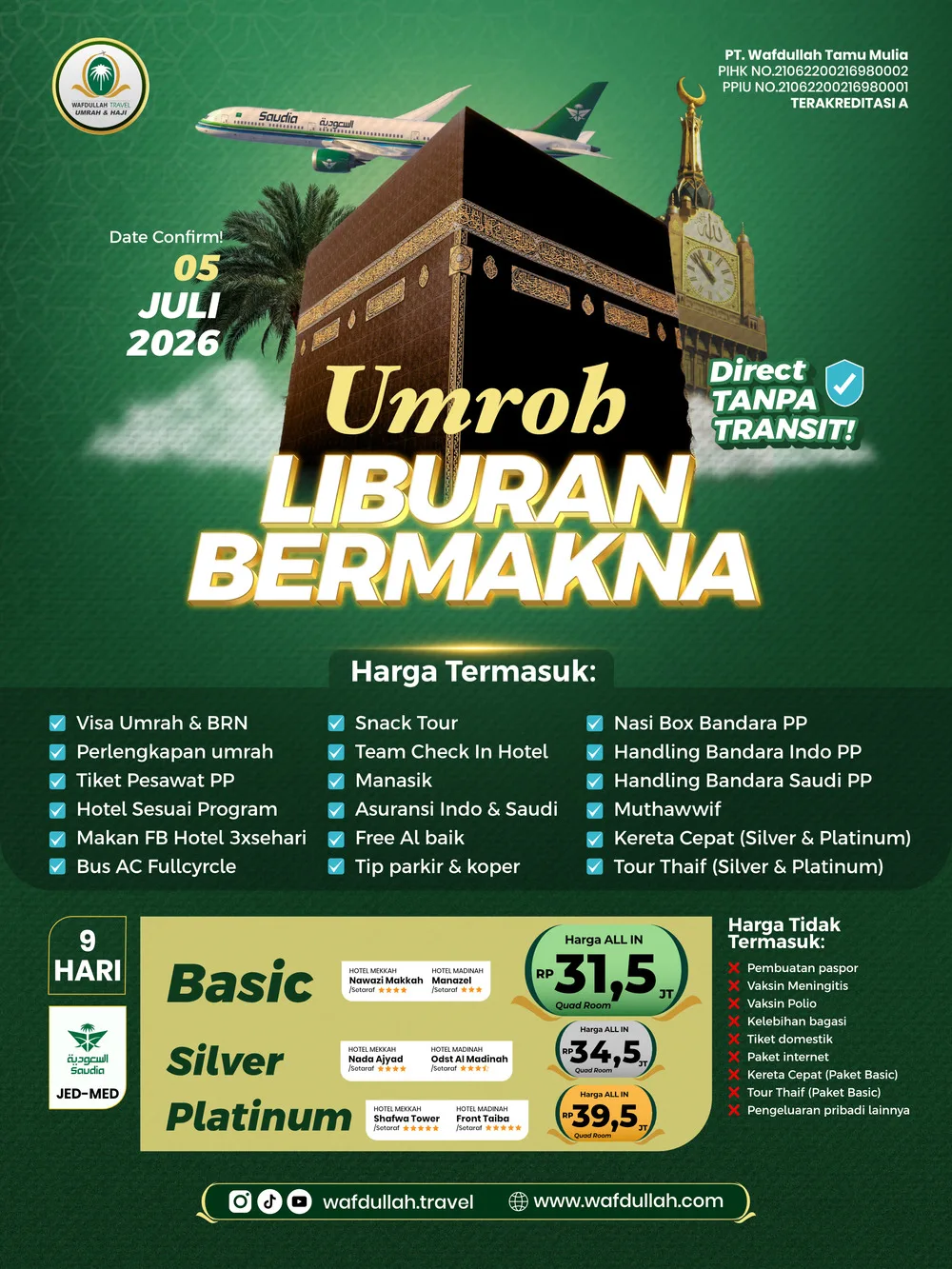 Umroh Liburan Bermakna Basic 5 Juli 2026 9 Hari Saudi Airlines