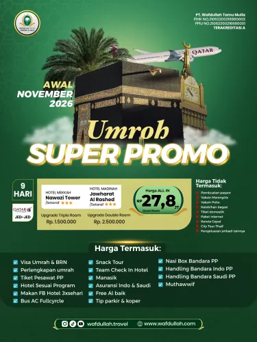 UMROH SUPER PROMO NOVEMBER AWAL NOVEMBER 2026 - 9 Hari - (Transit Flight)