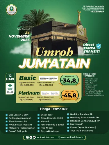 UMROH 24 NOVEMBER 2026 JUM'ATAIN PLATINUM 24 November 2026 - 12 Hari - Saudi Airlines