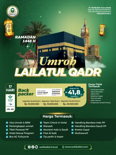 UMROH LAILATUL QADR BACKPACKER FEBRUARI 2027 - 17 Hari - Saudi Airlines