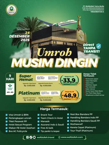 UMROH MUSIM DINGIN SUPER HEMAT 24 Desember 2026 - 9 Hari - Saudi Airlines